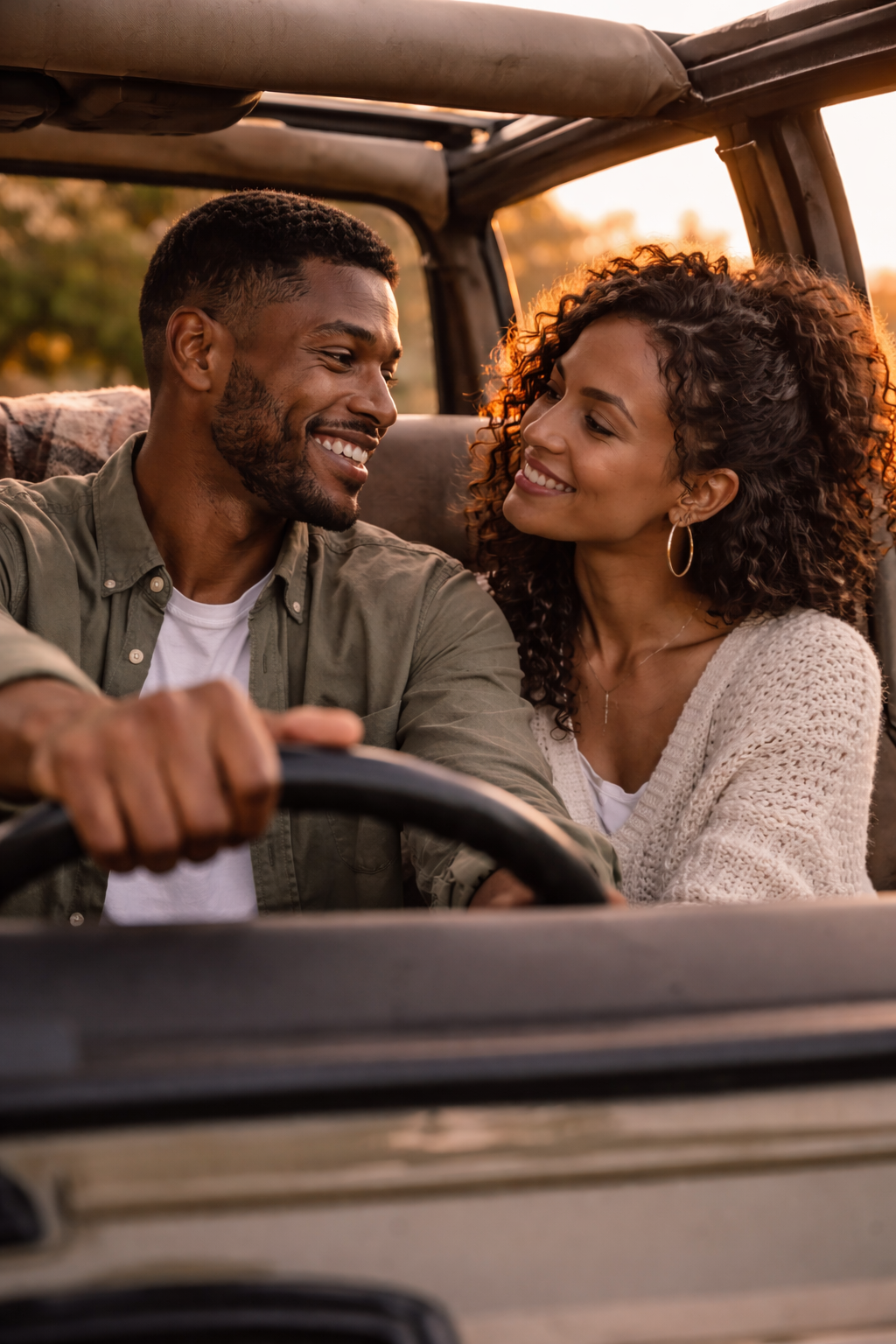 Couple on a golden hour adventure together