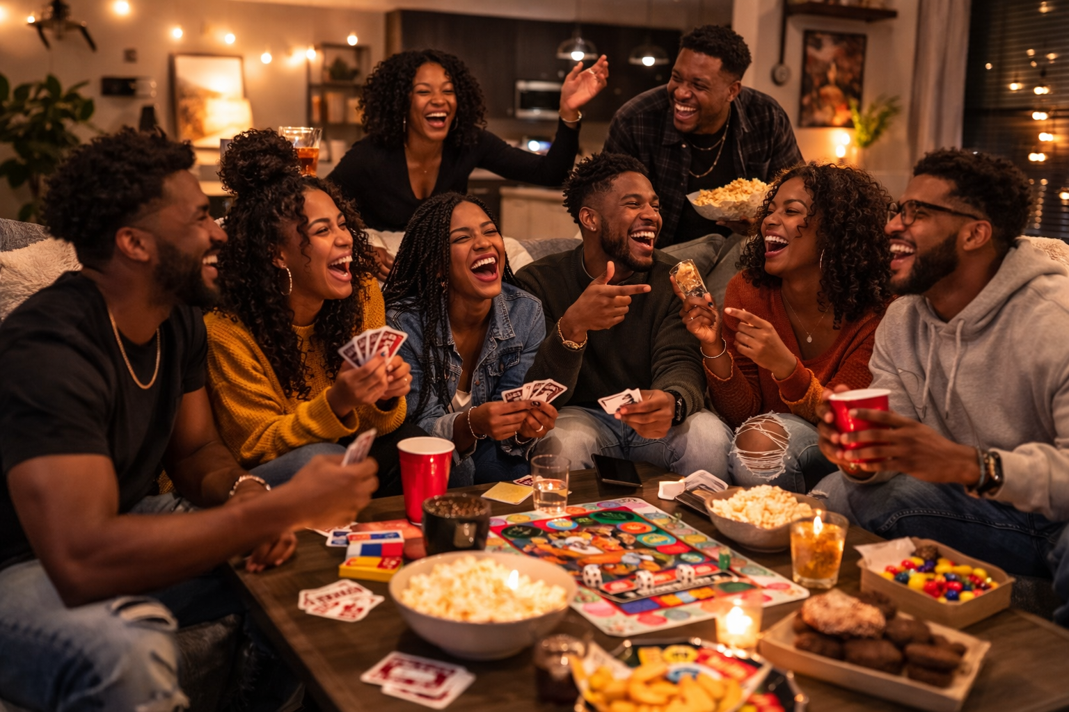 Friends playing board games together